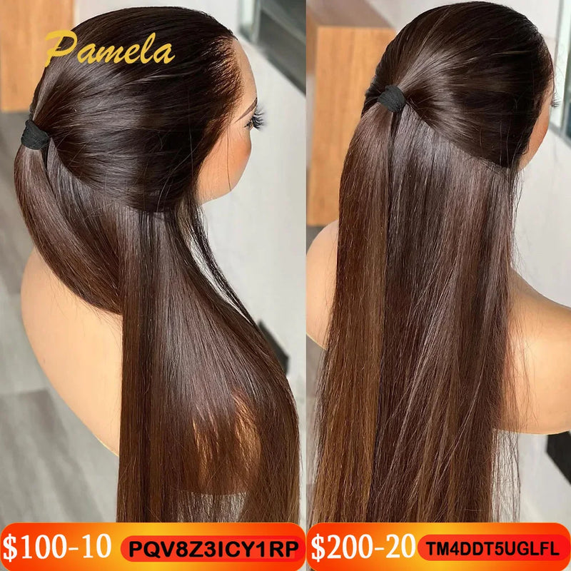 Double Drawn 13x6 HD Lace Frontal Wig Bone Straight Lace Front Wig Ombre Brown Colored Glueless Human Hair Wigs Ready To Go