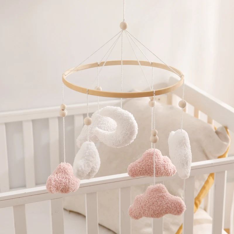 Baby Crib Mobile Rattle Toy 0-12Months Infant Soft Felt Teddy Velvet Pink Bear Bed Bell Hanging Toy Holder Bracket Crib Girl Toy