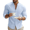 Spring and Summer Men's Shirt Cotton Linen Slim Casual Hawaii Solid Colour Basic Style Breathable Men's Versatile Tops