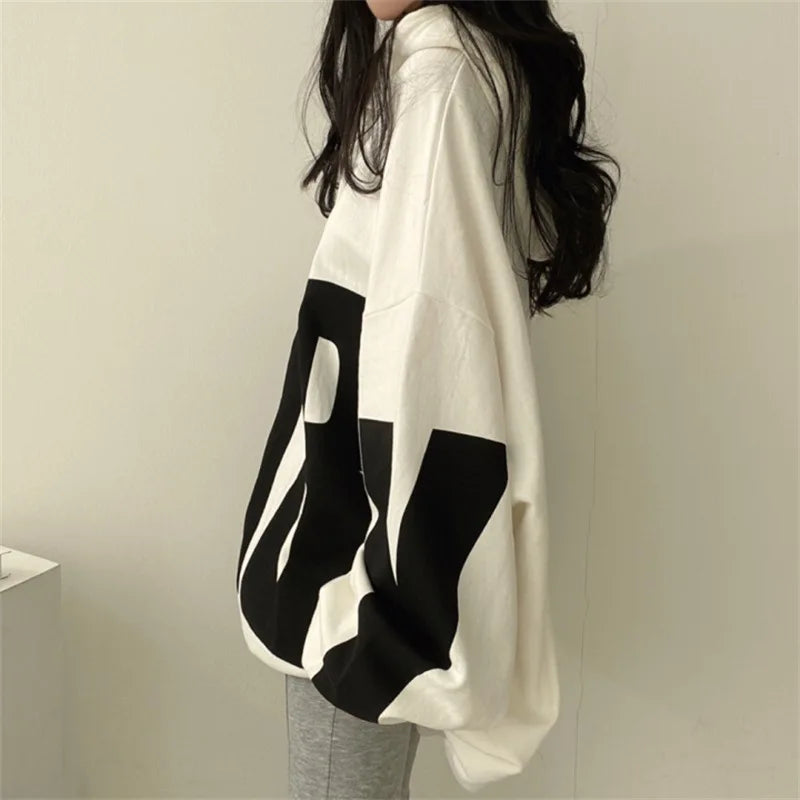 Spring Autumn Women Hoodies Fashion Letter Printed Female Oversized Sweatshirts Long Sleeve Ladies Casual Hooded Pullover Tops