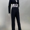 2024 New Arrival Black White Women Long Sleeve Sexy V-Neck Bodycon Bandage Set Shinning Crystal Nightclub Party Women's Set