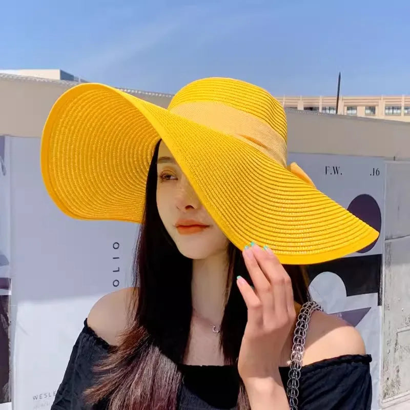Summer straw hat beach Korean style seaside large brim outdoor sun protection sun hat vacation foldable straw hat  여름모자  모자