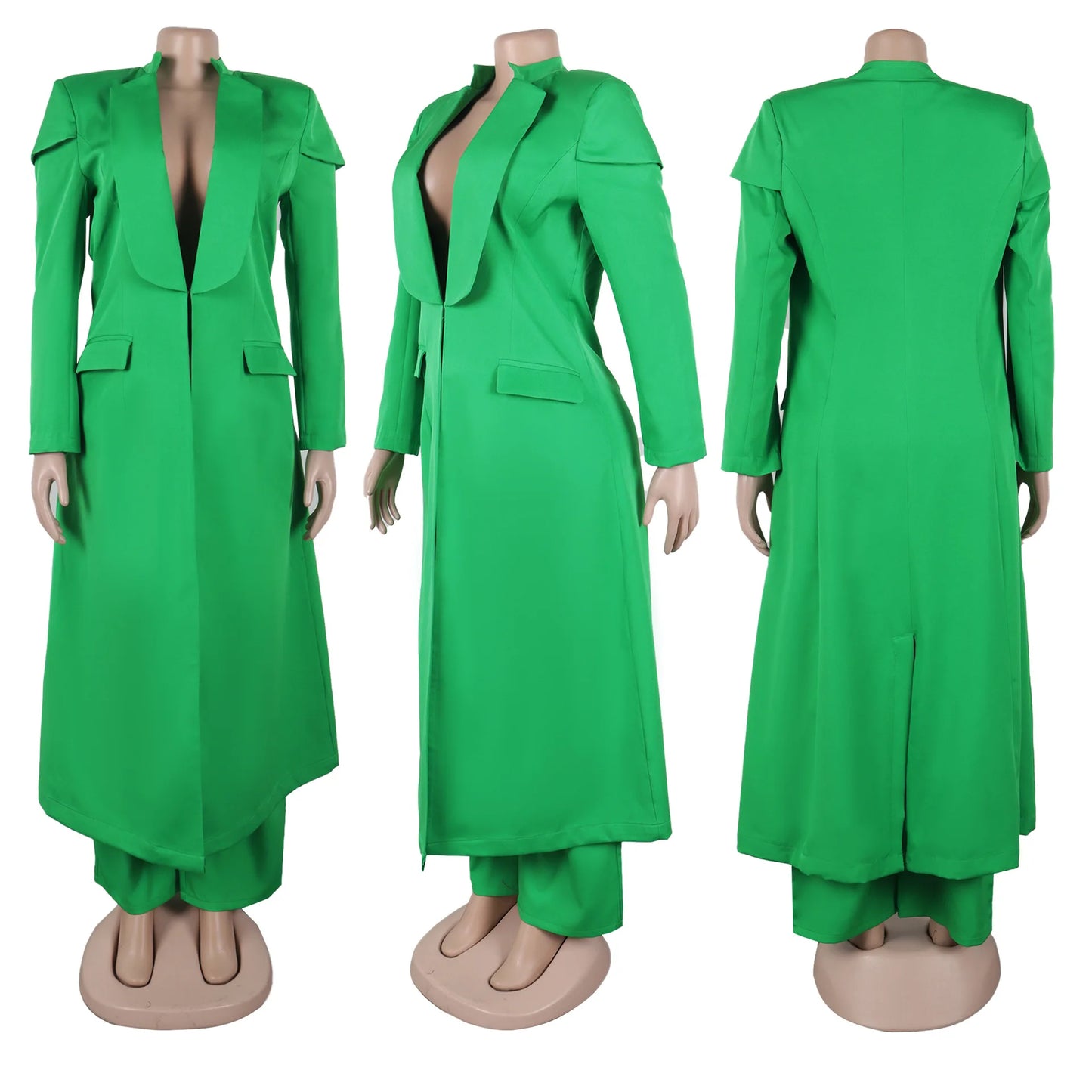 Women's Set Full Sleeve X-Long Blazer Coat+ Long Pant Suit 2025 Spring Streetwear Two 2 Piece Set Africa OL Work Outfits