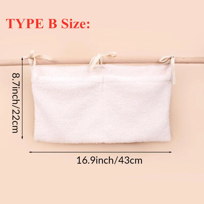 New Thick Plush Baby Crib Hanging Storage Bag Portable Double Pockets Newborn Cot Toy Organizer Bag Bed Headboard Storage Pouch