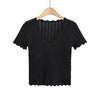 Women V Neck Knitted Crochet Tee With