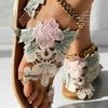 Sandals Women's Floral Pattern Hollow Out Toe Post Lace Flower Sandals Roman Style Open Toe Flat Shoes Women's Sandals