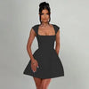Elegant Womens White Square Collar Chic Mini Dress Luxury Short Dresses Casual Black Pink Evening Party Dresses Birthday Summer