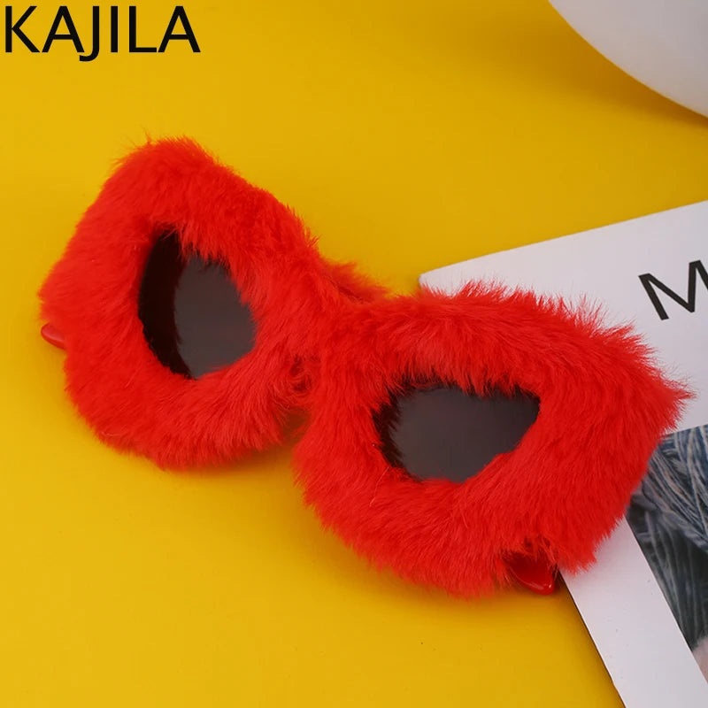Cat Eye Sunglasses Women Punk Soft Fur Velvet Ladies Sun Glasses 2024 Luxury Brand Trendy Shades Eyewear Oculos De Sol Feminino