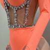 Sexy See-Through Strapless Rhinestone Tops Zipper Jacket High-waisted Shorts 3-Pieces Sets Party Nightclub Perfprmance Costume