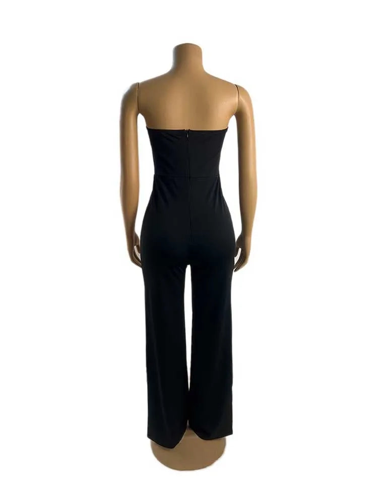 Women Summer Strapless Jumpsuit Sexy One Piece Outfits Cut Out Waist Party Jumpsuit Clothing Lady Full Length Backless Jumpsuits