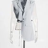 TWOTWINSTYLE Hollow Out Backless Slimming Blazers For Women Notched Collar Long Sleeve Spliced Button Irregular Blazer Female