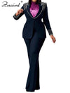 Znaiml Elegant Formal Office Lady Two 2 Pieces Women Clothing Pearls Blazer Coat and Straight Pants Work Business Matching Sets