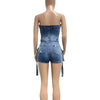 HLJ&GG Blue Sexy Denim Pocket Cargo Bodycon Rompers Women Off Shoulder Sleeveless Backless Slim Jumpsuit Fashion Cowboy Playsuit