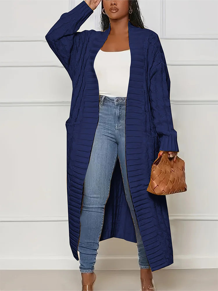 Plus Size Fall and Winter New 2023 Women's Solid Color Cardigan, Casual Knit Cardigan with Pockets Commuter Style Sweater XL-5XL