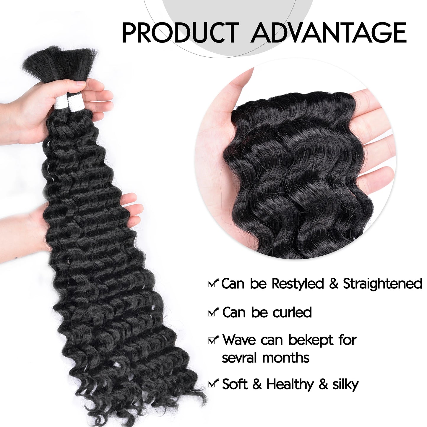 Synthetic Braiding Hair for Boho Braids 20Inch 90G Deep Wave Bulk High Quality Synthetic Protein Hair Extensions For Women