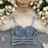 Streetwear Diamonds Denim Vest Female Bra Sleeveless Backless Sexy Summer Tank Tops For Women Camisole y2k Crop Top 2025