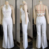 Sexy Halter Backless Jumpsuits Woman Elegant High Waist Flare Pants Sleeveless Beading Ruched Party Romper Birthday Club Outfits