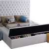 Bliss Collection Modern Contemporary Velvet Upholstered Bed with Deep Button Tufting and Storage Compartments White Queen