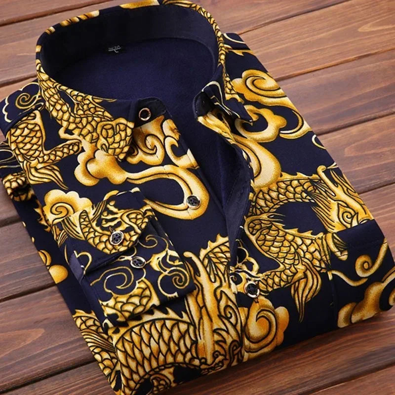High Quality Men's Clothing 2024 Men Long Sleeve Thick Warm Shirt Tops Fashion Men Print Handsome Versatile Shirts Formal Shirts