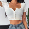 90S Vintage Y2k Cropped Top Woman Korean Fashion Kpop T-shirt Women Buttons Skinny Sexy White Knit Tee Shirt Japanese Clothes