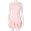 Women's Solid Pleated Short Dress Sleeveless O-neck Fashion Elegant Simple Mini Bodycon Dresses Slim Street Casual Party Holiday