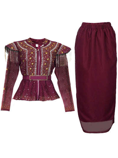 2025 African Clothes For Women Plus Size Two Piece Set Outfits Long Sleeve Tops And Skirt Suit Wedding Party Evening Dress Gowns