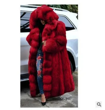 Women Solid Plush Warm Cardigan Coat Autumn Winter Faux Fur Large Coat Women's Casual Long Sleeve Hooded Faux Fur Coat
