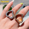 New Full Iced Out Bling Hollow Heart Ring Gold Silver Color 5A CZ Micro Pave Cubic Zircon Rings Hip Hop Punk Men Women Jewelry