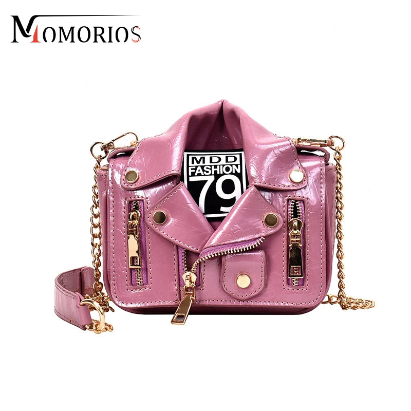 Luxury Designer PU Leather Rivet Zipper Mini Jacket Bag Fashion Crossbody Lady Bags Personality Purses & Handbags for Women