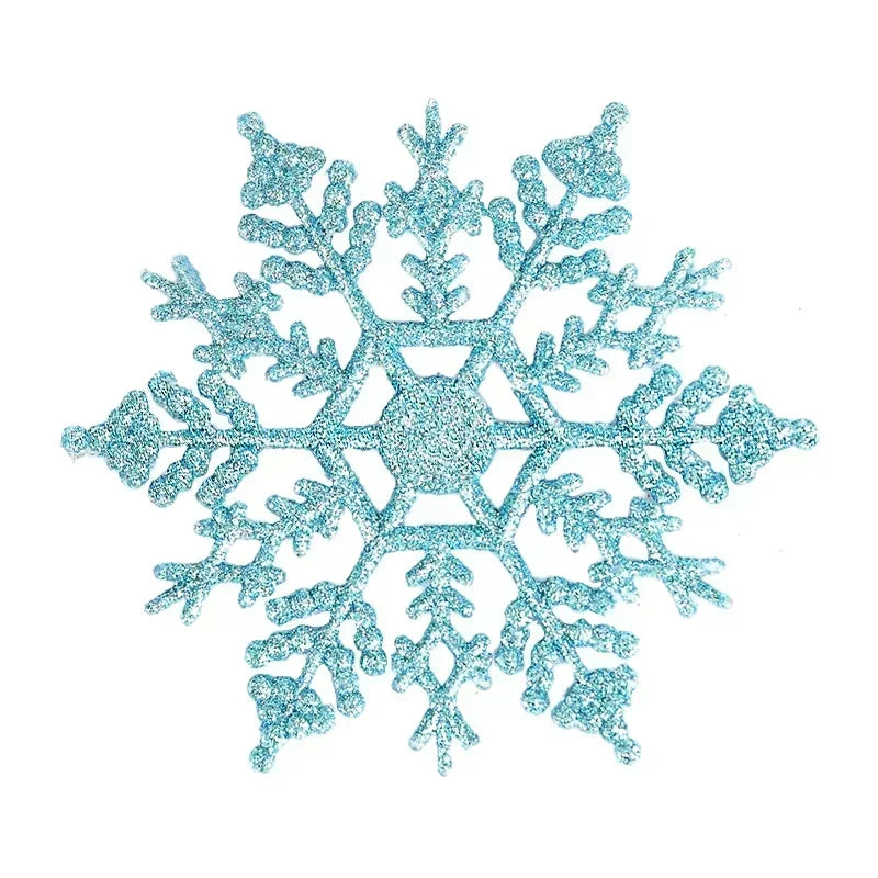 Pack Of 24/12/6 Pieces Snowflakes For Christmas Tree Decoration Blue Snowflakes With Bright Powder Winter New Year Hanging Decor
