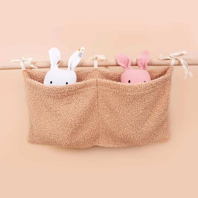 New Thick Plush Baby Crib Hanging Storage Bag Portable Double Pockets Newborn Cot Toy Organizer Bag Bed Headboard Storage Pouch