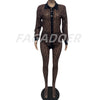 FAGADOER Sexy Mesh Women 2 Piece Set Outfit See Through Long Sleeves Crop Top + Skiny Pants Suits Female Streetwear Clothing New