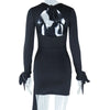 Elegant Black White Bodycon Dresses for Woman Long Sleeve Hollow Out Lace-Up Backless Bandage Party Dress Club Vestido Branco