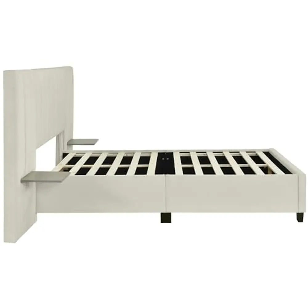 Queen Size Upholstered Platform Bed Velvet Fabric Big Headboard Wooden Frame Bedroom Storage Slat Support No Box Spring Needed