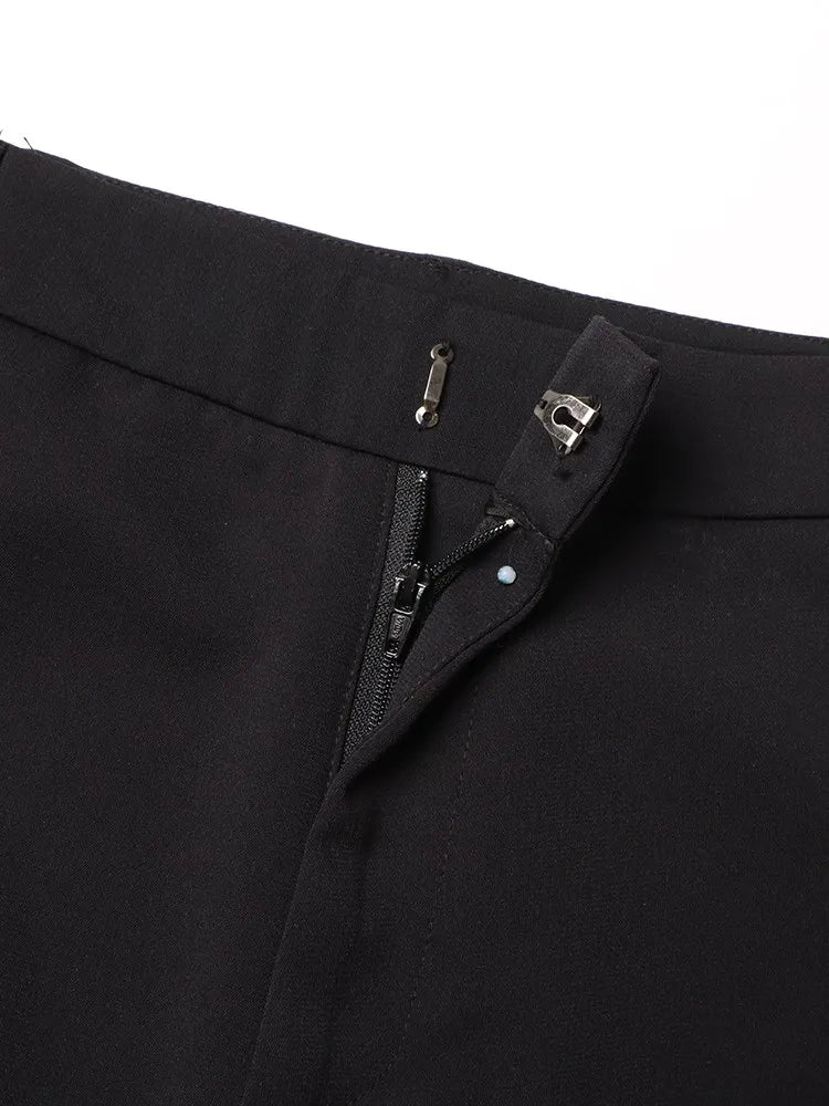 TWOTWINSTYLE Solid Wide Leg Pants For Women High Waist Hollow Out Spliced Diamonds Loose Straight Pant Female Fashion Clothing