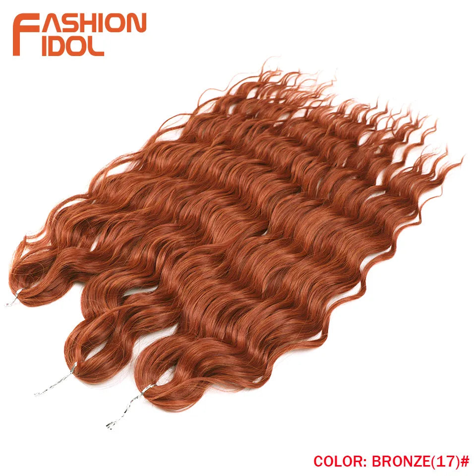 FASHION IDOL 24 Inch Synthetic Hair Water Wave Braiding Hair Extensions Ombre Rainbow color Deep Wave Curl Twist Crochet Hair