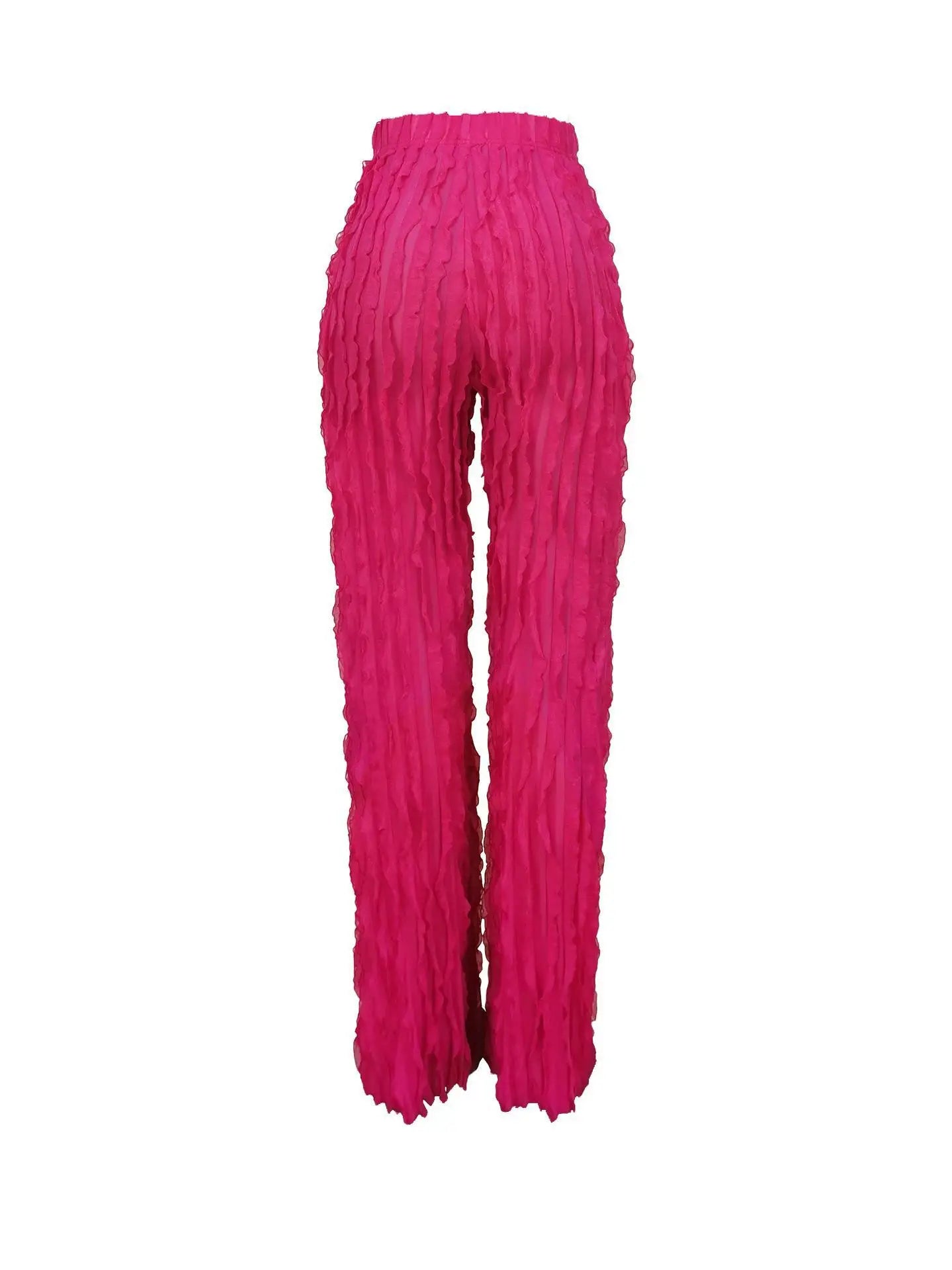 Women Pleated Ruffle Wide Leg Loose Pants Summer Female Mesh Wave Striped Full Trousers FDYFFZC-Y1260