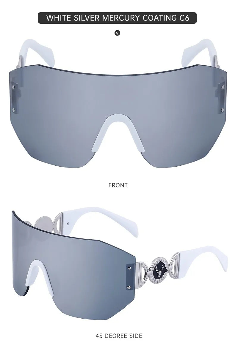 Oversized Shield Rimless Punk Sunglasses Women 2024 Luxury Brand Fashion Winged Sun Glasses For Ladies Shades Eyewear UV400