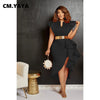 CM.YAYA Women Flare Short Sleeve High Side Split Ruffles Bodycon Midi Dress 2023 Autumn Vestidos Sexy Party Birthday Dresses