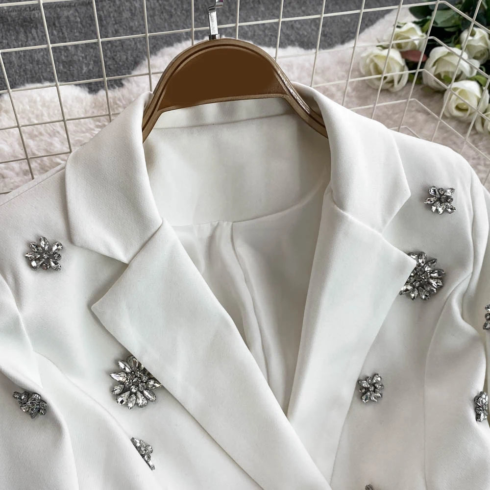 TWOTWINSTYLE Two Piece Set For Women Notched Collar Long Sleeve Spliced Button Coat High Waist Pant Fashion Set Female KSE518171