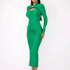 Mozision Hollow Out Long Sleeve Sexy Maxi Dress For Women Gown Autumn Winter New Metal Buckle Ruched Slit Long Dress Elegant