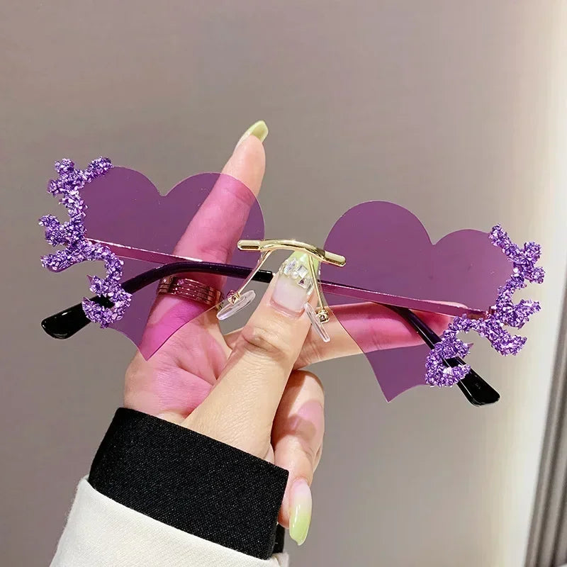Rimless Sunglasses Women Luxury Brand Rhinestone Sun Glasses Ladies Cute Heart Shape Punk Party Eyewear очки від сонця женские