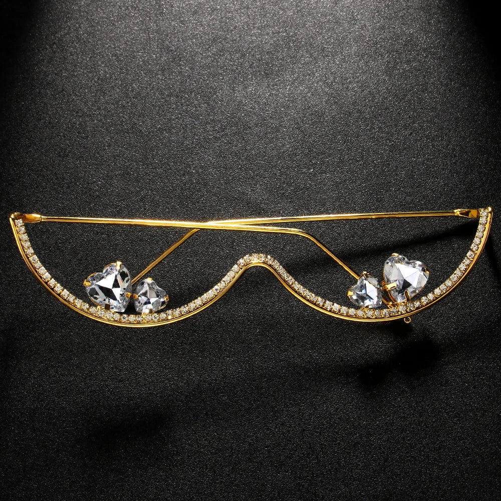 Fashion Double Heart Glasses Frames Rhinestone Designer Luxury 2024 Face Accessories Jewelry for Cosplays Y2k Dance for Women