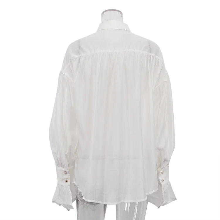 Tossy Casual Loose See-Through Shirts Women's Autumn Lapel Long Sleeve Patchwork Blouse Top Streetwear Female Solid Shirts Top