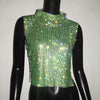 Sexy Rhinestone Backless Party Crop Top Women Glitter Turtleneck TShirt Adjustable Metal Chain Summer Nightculb Diamond Tank Top