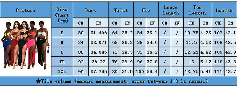Women Two Piece Set Solid Color Breast Wrap Top and Irregular Slit Long Skirt Suit Lady Streetwear Mini Skirt Club Party Outfits