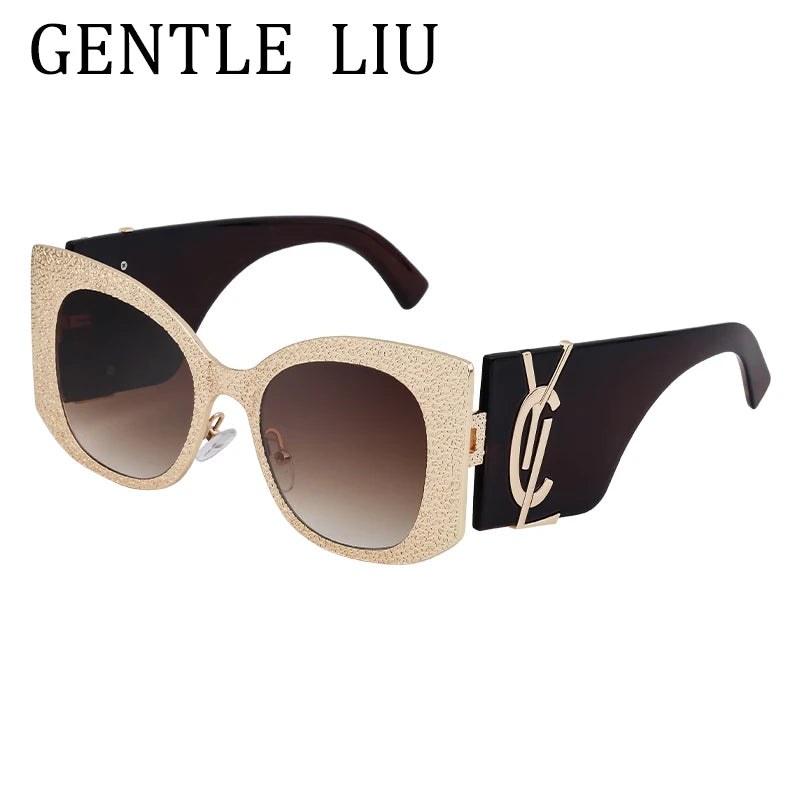 Oversized Cat Eye Sunglasses Women 2024 Luxury Brand Designer Punk Round Sun Glasses For Ladies Trendy Big Frame Eyewear UV400