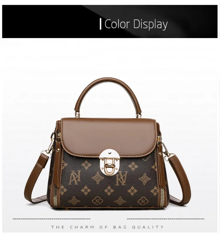 Bags for Women, Printed Fashionable Hand-Held Locks, Commuting Small Square Bag, Fashionable and Versatile Shoulder Crossbody Ba