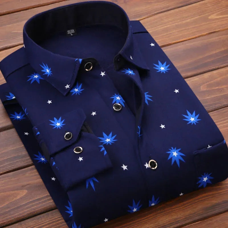 High Quality Men's Clothing 2024 Men Long Sleeve Thick Warm Shirt Tops Fashion Men Print Handsome Versatile Shirts Formal Shirts