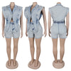HLJ High-quality Fashion Denim Rompers Women Lapel Sleeveless Hollow Button One Piece Jumpsuits Female Streetwear Overalls New